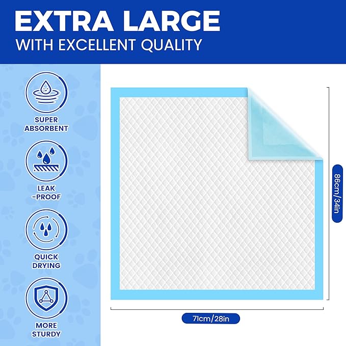 Dog Pee Pads Extra Large 28"x34" - 200 Pack Super Absorbent XLarge Puppy Pads 100 Count Leak-Proof Disposable XL Pet Potty Training Pads for Dogs, Puppies, Doggy