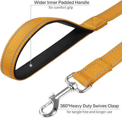 FunTags Dog Leash Bundle with 1.0"x 16"-24" Dog Collar,6FT Reflective Nylon Dog Leashes with Nylon Dog Collar for Large Dogs,Khaki