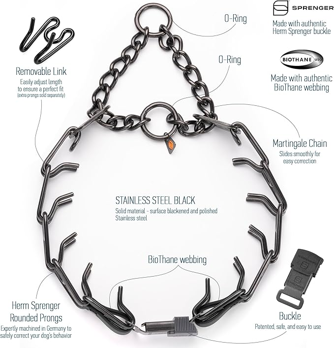 Herm Sprenger Black Stainless Steel Dog Collar with Quick Release ClicLock Buckle O-Ring Biothane Insert Training Collar Made in Germany (Black, 25in x 4.0mm(Neck Size up to21-22in))
