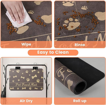 Pet Feeding Mat-Absorbent Pet Placemat for Food and Water Bowl, with Waterproof Rubber Backing, Quick Dry Water Dispenser Mat for Dog and Cat (20"x12", Brown)