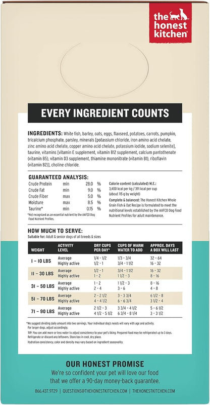 The Honest Kitchen Human Grade Wholemade™ Dehydrated Dog Food, Whole Grain Dog Food, Fish & Oats, 4 lb (Makes 16lbs)