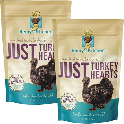 Freeze Dried Dog Treats – Turkey Hearts, Single Ingredient, All-Natural, USA Sourced, Human-Grade, Grain-Free High-Protein Training Treats, 3 oz (2-Pack)