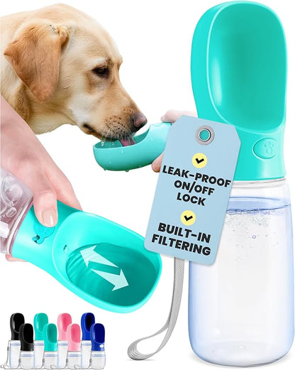MalsiPree Portable Dog Water Bottle - 19 Oz, Blue - Leak-Proof Water Bowl Dispenser with Lock for Hiking, Travel & On-The-Go