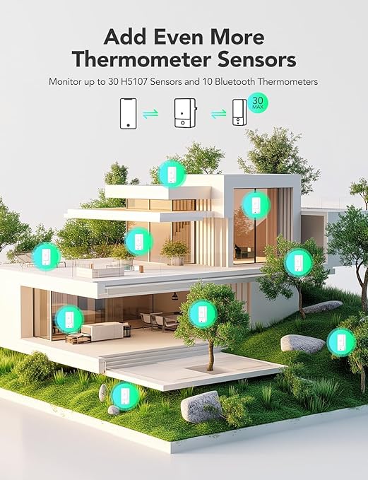 GoveeLife Wi-Fi Gateway Thermometer Hygrometer H5107, Outdoor Indoor Wireless Temperature Humidity Sensor Monitor with Remote APP Notification Alert, 1312ft/400m Monitoring Range, IP 65 Waterproof