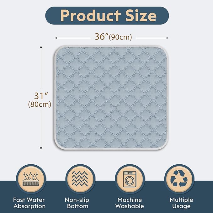 FunFurry Washable Pee Pads for Dogs - 2 Pack Reusable, Waterproof Puppy Pads, Super Absorbent with Dog Paw Shape Non-Slip Backing (Light Grey, 31" X 36" - 2 Pack)