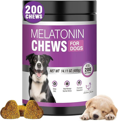 Calming Melatonin for Dogs, 200 Pet Chews Calming Treats for Sleep Aid Sleeping Pills Puppy Melatonin Bites Support Stress, Anxiety Relief, Separation for Small and Large Dogs(Chicken Flavor)