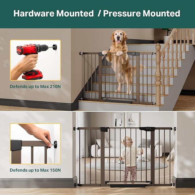Cumbor 51.5" Wide Auto Close Baby Gate & Cumbor 2 Pack 51.5" Wide Dog Gate, Durable Child Gate for Stairs, Doorways, Easy Walk Thru Dog Gate for House for Doorways