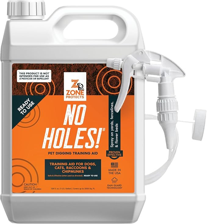 Zone Protects No Holes Digging Dog Prevention Spray – Gallon Trigger Sprayer, Stop Dogs from Digging, Prevents Holes Under Fences, in Yards, and Flower Beds