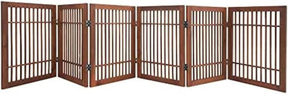 Urnporium Freestanding Wooden Dog Gate Foldable Indoor Pet Gate No Drill Expandable Barrier for Doorways Stairs Hallways Portable Wood Fence for Small Dogs & Puppies (Brown Pet Gate, 6 Panel 24" Tall)