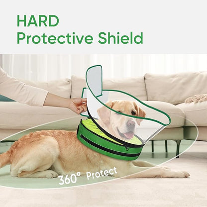 Sponge Dog Cone Collar, Dog Recovery Collar Alternative with Detachable High Clear Shield, Adjustable Soft Neck Cone for Small Medium Large Dogs, Stop Licking After Surgery (Kiwi,XL)