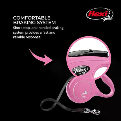 FLEXI® Classic XS Cord Retractable Dog Leash (Pink)-10 ft for Extra Small, Tiny Dogs up to 18 lbs| Ultra Compact Pocket-Size, 3-Finger Grip, German Quality| Tangle-Free, One-Hand Brake, Pause & Lock