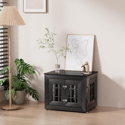 Snuowu 26" Heavy Duty Dog Crate Furniture for Small,Medium and Large Dogs,Rustic Wooden Dog Cage Kennel Indoor Furniture with Waterproof Top,Decorative Pet House Side End Table (Black)