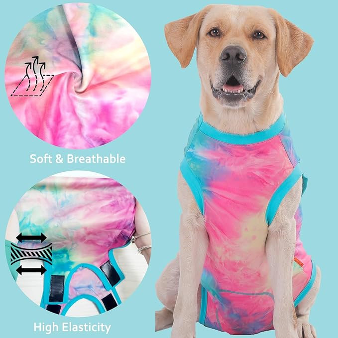 Dog Surgery Recovery Suit for Male Female, Spay Neuter Cone Alternative Surgical Onesie, Tie-dye Green, XL