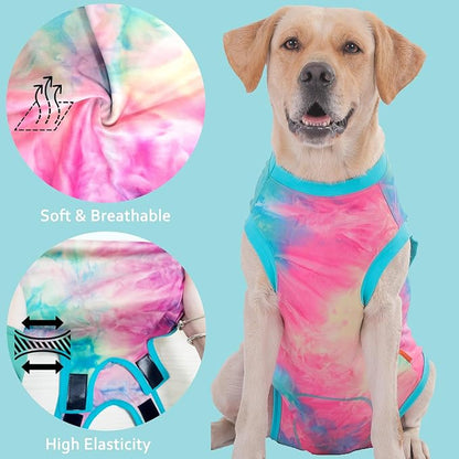 Dog Surgery Recovery Suit for Male Female, Spay Neuter Cone Alternative Surgical Onesie, Tie-dye Green, XL