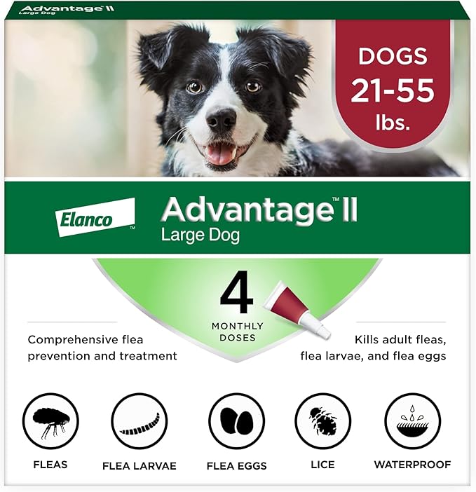 Advantage II Large Dog Vet-Recommended Flea Treatment & Prevention | Dogs 21-55 lbs. | 4-Month Supply