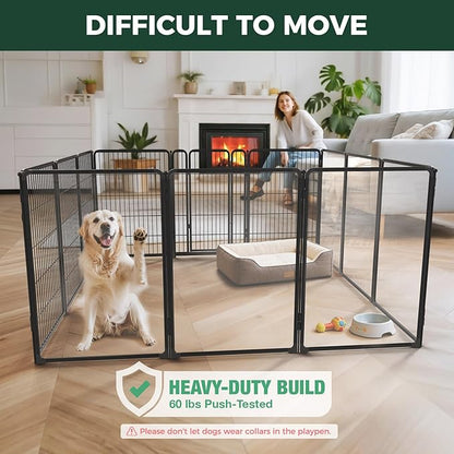 FXW AuraSpace Pro Acrylic & Wire Mesh Indoor Dog Playpen, 40" Height 12 Panels Metal Dog Pen for Medium and Large Dogs, Black│Patented