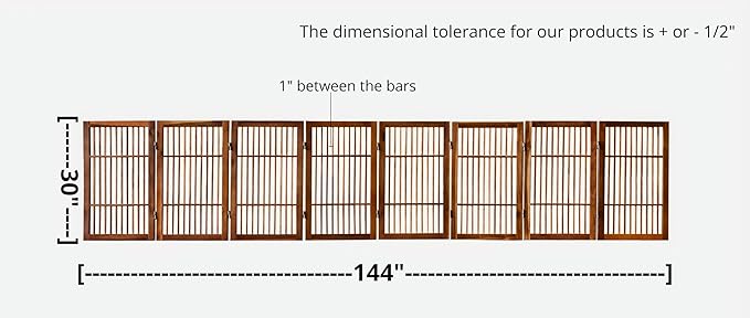 Urnporium Pet Dog Gate Freestanding, Strong Durable Folding Wooden Fence, Portable Acacia Hardwood Safety Barrier for Indoor & Outdoor Use (Brown Pet Gate, 8 Panel 30" Tall)