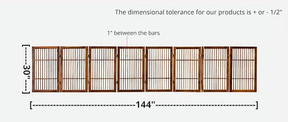Urnporium Pet Dog Gate Freestanding, Strong Durable Folding Wooden Fence, Portable Acacia Hardwood Safety Barrier for Indoor & Outdoor Use (Brown Pet Gate, 8 Panel 30" Tall)