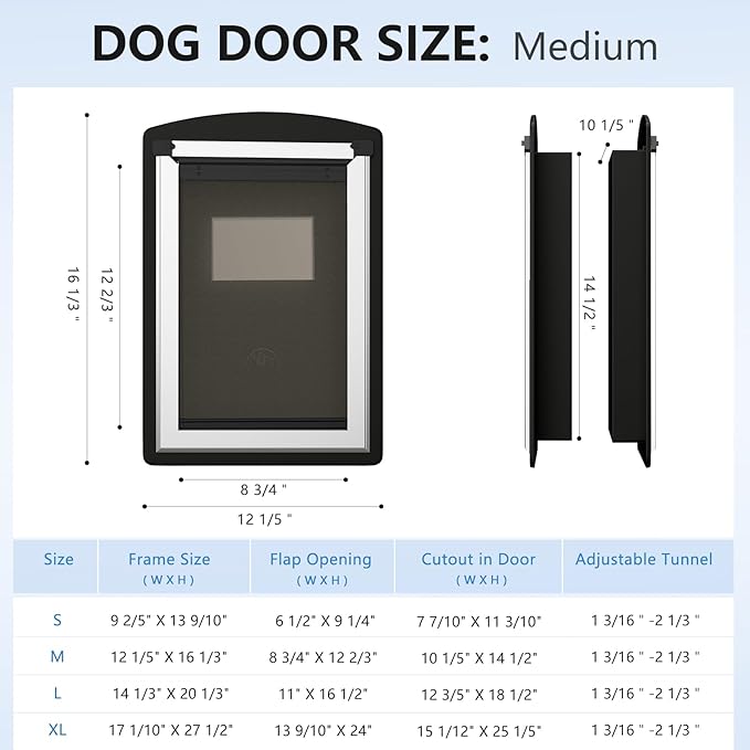 Doggie Door for Door. Doggy Door with Steel Frame and Double Flaps, Energy Efficient Pet Door(Pets Up to 40LB)-Medium.