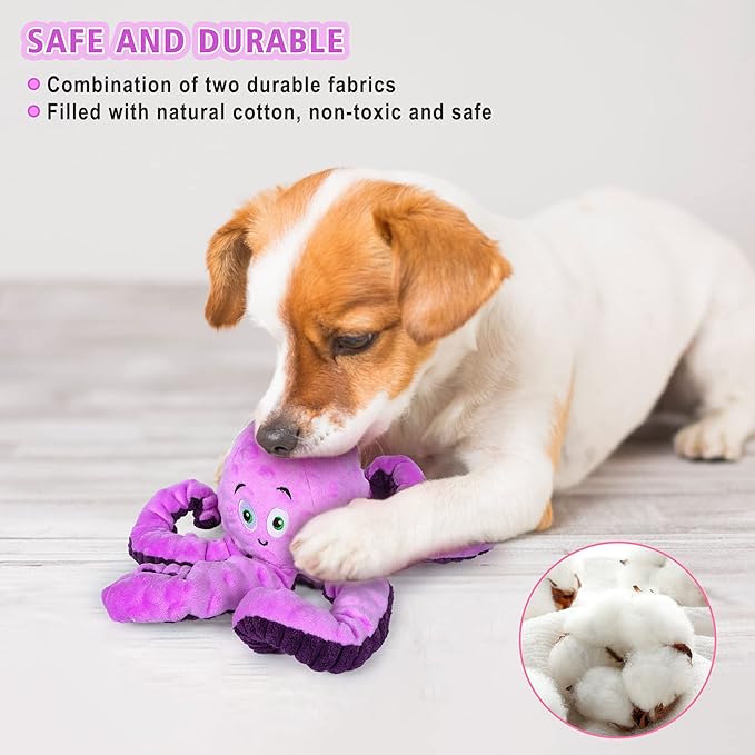 BUYPOW Dog Squeaky Toys Octopus - Tough Plush Large Medium & Small Dog Toys - Stuffed Animals Puppy Toys - Funny Cute Dog Toy for Dog Birthday Presents (Octopus Purple)