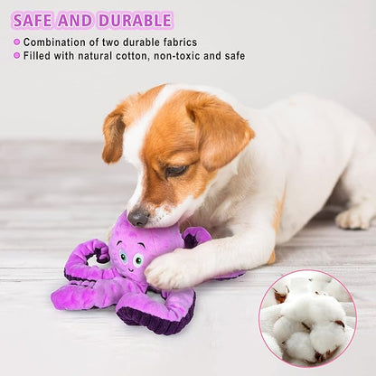 BUYPOW Dog Squeaky Toys Octopus - Tough Plush Large Medium & Small Dog Toys - Stuffed Animals Puppy Toys - Funny Cute Dog Toy for Dog Birthday Presents (Octopus Purple)