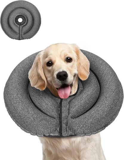 MIDOG Dog Cone Collar for Large Medium Dogs, Soft Inflatable Dog Cone Alternative After Surgery, Adjustable Protective Recovery Cone - Patented Alternative E Collar Does Not Block Vision (Gray-L)