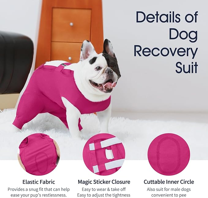 IECOii Dog Onesie for Surgery,Dog Surgery Suit Female Spay Recovery Suit for Medium Size Dog,Dog Recovery Suit Male Pet Abdominal Anti Licking Shirt,Dog Bodysuit Alternative to Cone E-Collar,M-Rosered