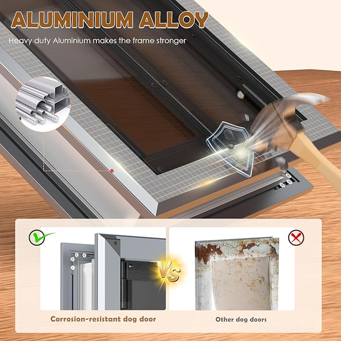 HIDROSIL Dog Door for Wall, Heavy Duty Large Dog Door, Pet Door with Two Sliding Locking Panels, Smoky Gray