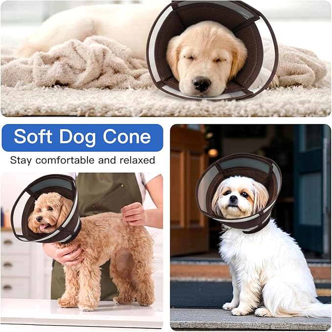 Cone for Large Dogs to Stop Licking - Adjustable Elizabethan E-Collar for After Surgery, Neuter & Wound Protection,Lightweight Breathable Recovery Collar to Prevent Biting (Brown, XL)