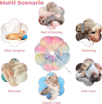 Flower Cat Cone, Uadonile Adjustable Dog Cone Collar, Soft Dog Elizabethan Collar Recovery E Collar After Surgery, Recovery E-Collar for Kittens/Puppies and Cats Recovery(Tie-dye Pink Blue, L)