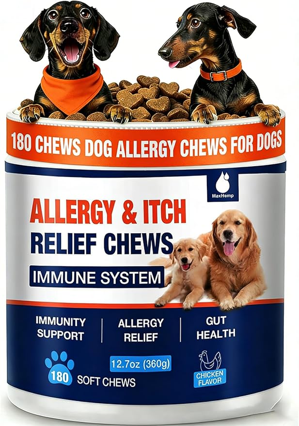180 Chews Dog Allergy Chews, Itching Skin Relief, Natural Dog Allergy Relief Treatment for Paw Licking, Hot Spots, Anti-Itch, Dry Skin, Allergies & Immune Support Supplement