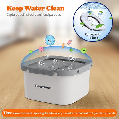 Pawtners Dog Water Bowl No Spill, 152oz/4.5L Stainless Steel Dog Floating Bowl, Slow Water Bowl for Dog with Filter, Non-Slip Base, No Splash Water Bowl for Medium Large Messy Drinkers White