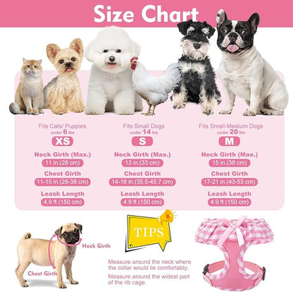 EXPAWLORER Cute Dog Harness and Leash Set - Pink Girl Dog Harness Checkered Step-in Design, Easy Adjustable No-Choke Lightweight Breathable Vest for Puppy Small Dogs Cats Outdoor Walking, X-Small