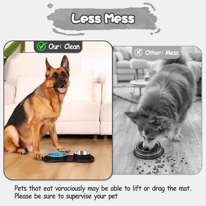 MateeyLife Dog Food and Water Bowl Set 3 in 1, Slow Feeder Dog Bowls & Stainless Steel Water Bowl with Non-Spill Silicone Mat, Cat and Puppy Bowls Pet Dishes for Small Medium Large Breed Anti-Choking