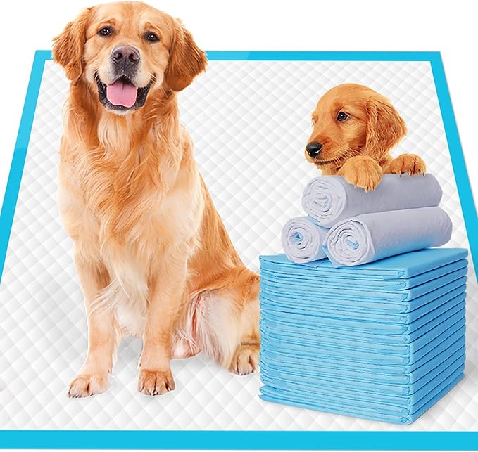 120-Count Extra Large Dog Pee Pads Puppy Pads XL, Thicker Design for Super Absorbent and Leak Proof Dog Pads, Disposable Potty Training Pads for Dogs, 28x34 Inches (Blue)