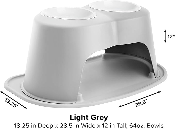 WeatherTech Double High Pet Feeding System w/Plastic Dog/Cat Bowls - 12" High Stand Light Grey (PDHC6412LGLG)