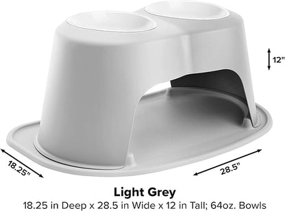 WeatherTech Double High Pet Feeding System w/Plastic Dog/Cat Bowls - 12" High Stand Light Grey (PDHC6412LGLG)