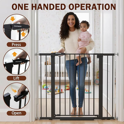 Mumeasy 36" Extra Tall Baby Gate for Stairs and Doorways, 26-40" Auto Close Dog Gate Indoor, Easy Install Pressure Mounted Pet Gate, Safety Baby Gates with Door for Child and Pets