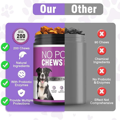 200 Chews No Poo Chews-No Poop Eating Deterrent for Dog-Coprophagia Deterrent for Dogs-Prevent Stop Dogs from Eating Poop Supplement with Digestive Enzymes&Probiotics-Breath Freshener-Chicken