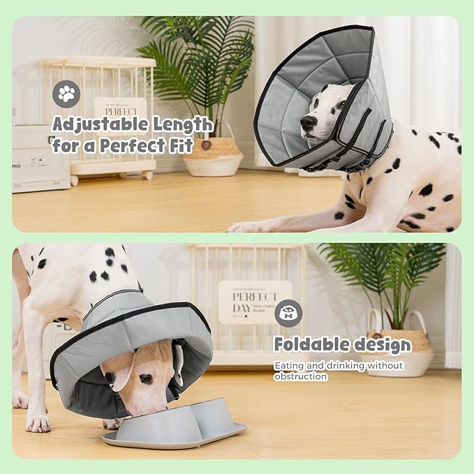 Avont Dog Cone Alternative, Adjustable Soft Comfy Foldable E Cones for Medium Large Dogs After Surgery, Escape-Proof Elizabethan Collar for Surgical Wound Recovery Stop Licking -Grey(L)
