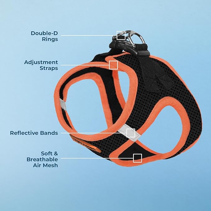 Best Pet Supplies - All Weather Mesh/Plush, Reflective, No Pull Harness for Small, Medium Dogs, Cats - Secure with Hook & Loop Fastener, Buckle, Double D-Rings - Black/Orange Trim, XS