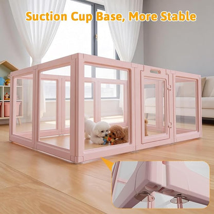 DIY Clear Acrylic Dog Playpen House,Quick Easy Assembly and Disassembly,Strong Floor Suction,Indoor and Outdoor Use,Easy Cleansing Puppy Fence (Skin Pink, 23.6" H, 10PCS)