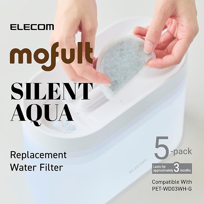ELECOM Replacement Softening Filters (5-Pack) for Silent Aqua Cordless Automatic Pet Water Fountain, Compatible with PET-WD03WH