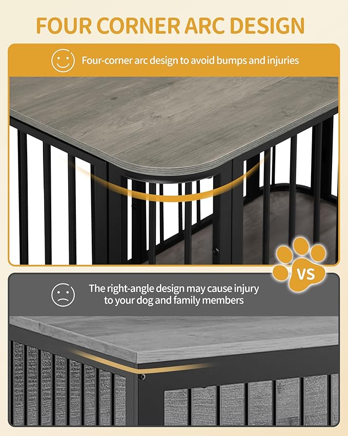 Hzuaneri 39.4'' Dog Crate Furniture, L Indoor Dog Kennel Dogs Cage, Modern Decorative Pet House for Small/Medium/Large Dogs, Anti-Chew & Anti-Escape, Kennel End Side Table, Greige Black DFC88705B
