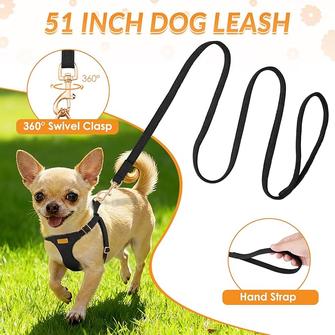 SlowTon Dog Harness Small Sized Dog - Soft XXS Dog Harness and Leash Set No Pull No Chock, Adjustable Lightweight Puppy Harness for XS Small Medium Dogs Cats (Solid Black, XXS)