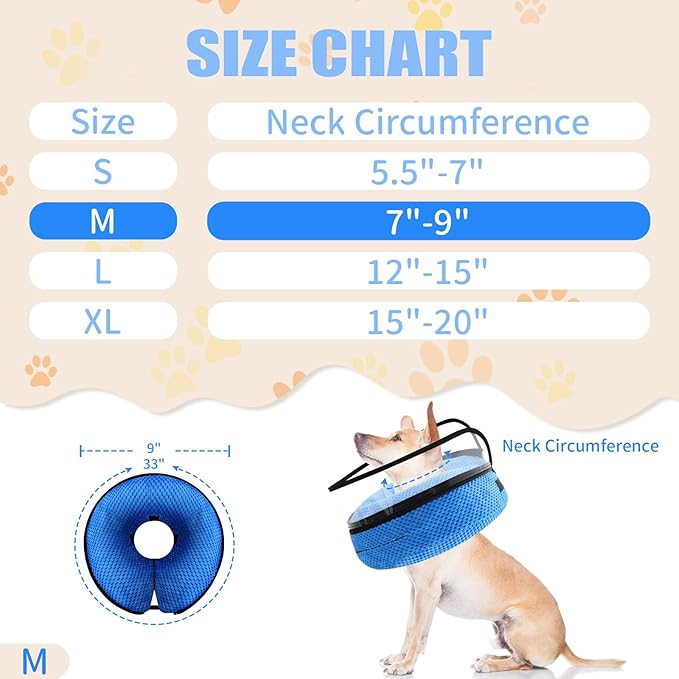 2-in-1 Soft Inflatable Dog Cone Collar Alternative with Enhanced Anti-Licking Guard Shield, Dog Collar After Surgery, Adjustable Recovery Cones for Large Medium Small Dogs and Cats (Blue,M)
