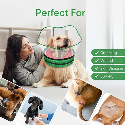 Sponge Dog Cone Collar, Dog Recovery Collar Alternative with Detachable High Clear Shield, Adjustable Soft Neck Cone for Small Medium Large Dogs, Stop Licking After Surgery (Watermelon,XL)