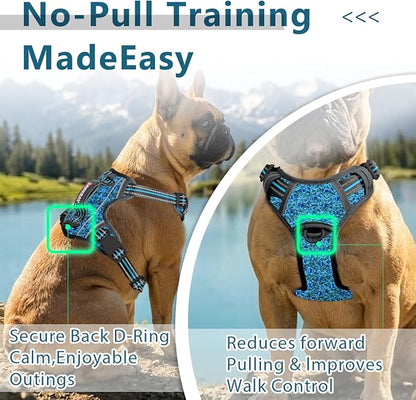 BARKBAY Dog Harness No Pull with ID Tag Pocket - Heavy Duty, Reflective, Easy Control for Large Dogs(Blue/Black,L)