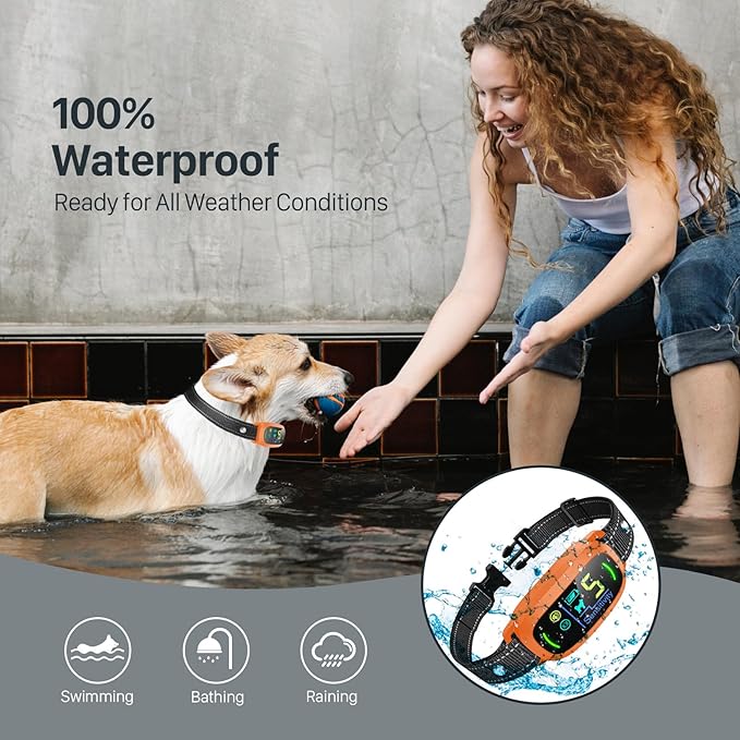 FAFAFROG Dog Bark Collar, Rechargeable Smart Collar, Anti Barking Training Collar with 5 Adjustable Sensitivity Beep Vibration, Bark Collar for Large Medium Small Dogs (Orange)