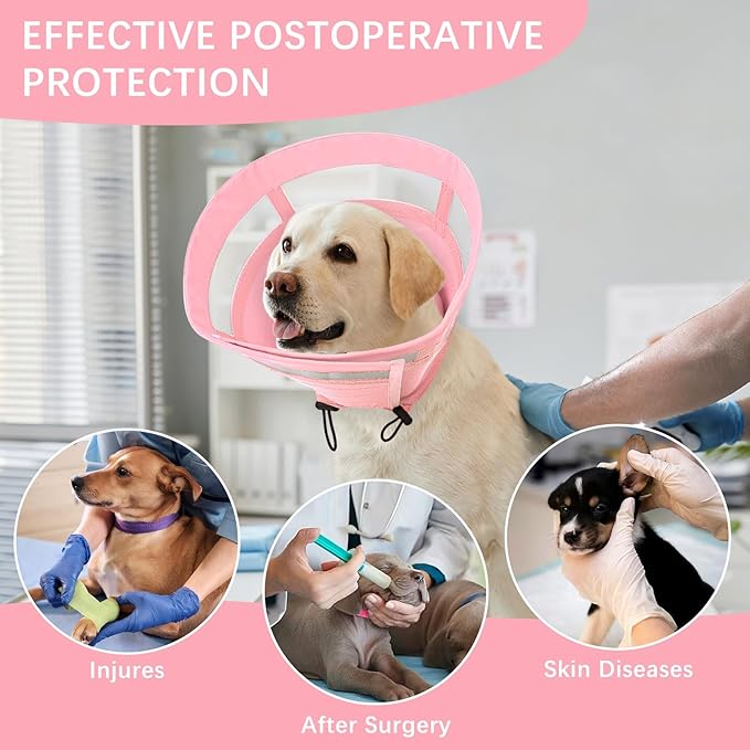 ASENKU Dog Cone Collar, Soft Adjustable Cone for Dogs to Stop Licking, Lightweight Recovery Dog Cone After Surgery, Pet E-Collar for Small, Medium & Large Dogs (Pink, M)